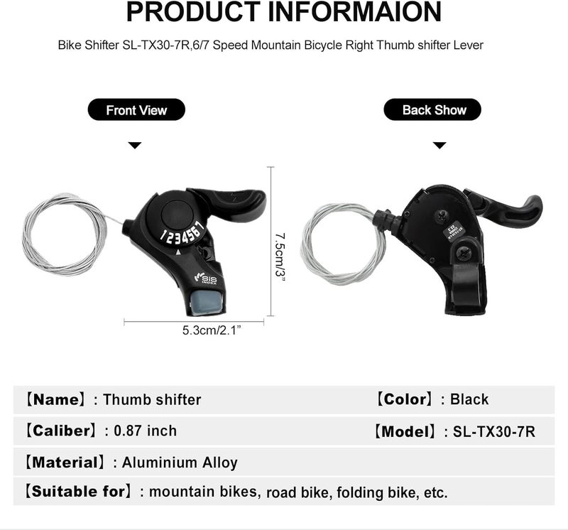 RainFlowwer Bike Shifter SL-TX30-7R, 7 Speed Bike Right Thumb Shift Lever for Mountain City Road Folding Bicycle - Image 3